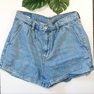 American Eagle Light Wash High Waisted Mom Shorts